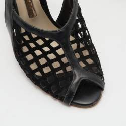Sophia Webster Black Suede and Leather Jetta Ankle Tie Up Peep Toe Sandals Size 36.5