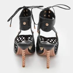 Sophia Webster Black Suede and Leather Jetta Ankle Tie Up Peep Toe Sandals Size 36.5