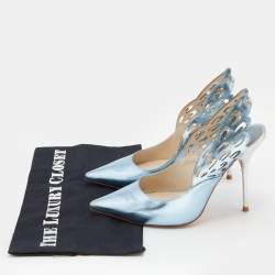 Pre Owned Sophia Webster Metallic Blue/Silver Leather Angelo Pointed Toe Slingback Pumps Size 37