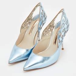 Pre Owned Sophia Webster Metallic Blue/Silver Leather Angelo Pointed Toe Slingback Pumps Size 37