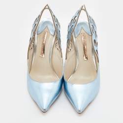 Pre Owned Sophia Webster Metallic Blue/Silver Leather Angelo Pointed Toe Slingback Pumps Size 37