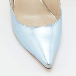 Pre Owned Sophia Webster Metallic Blue/Silver Leather Angelo Pointed Toe Slingback Pumps Size 37