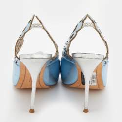 Pre Owned Sophia Webster Metallic Blue/Silver Leather Angelo Pointed Toe Slingback Pumps Size 37