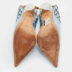 Pre Owned Sophia Webster Metallic Blue/Silver Leather Angelo Pointed Toe Slingback Pumps Size 37