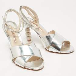 Sophia Webster Silver Leather Crystal Embellished Heel Ankle Strap Sandals Size 39