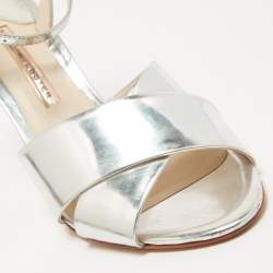Sophia Webster Silver Leather Crystal Embellished Heel Ankle Strap Sandals Size 39