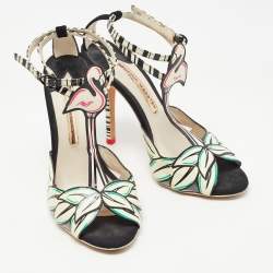 Sophia Webster Cream/Black Suede and Leather Ankle Strap Sandals Size 39.5