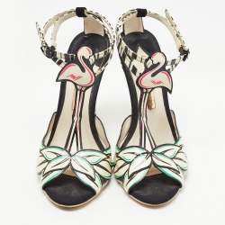 Sophia Webster Cream/Black Suede and Leather Ankle Strap Sandals Size 39.5