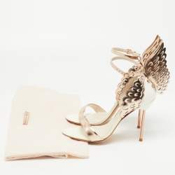 Pre Owned Sophia Webster Gold/White Leather Evangeline Laser Cut Angel Wing Ankle Strap Sandals Size 37.5