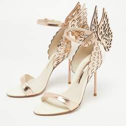 Pre Owned Sophia Webster Gold/White Leather Evangeline Laser Cut Angel Wing Ankle Strap Sandals Size 37.5