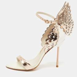 Pre Owned Sophia Webster Gold/White Leather Evangeline Laser Cut Angel Wing Ankle Strap Sandals Size 37.5