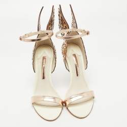 Pre Owned Sophia Webster Gold/White Leather Evangeline Laser Cut Angel Wing Ankle Strap Sandals Size 37.5