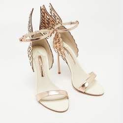 Pre Owned Sophia Webster Gold/White Leather Evangeline Laser Cut Angel Wing Ankle Strap Sandals Size 37.5