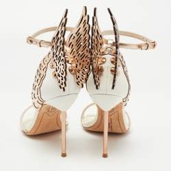 Pre Owned Sophia Webster Gold/White Leather Evangeline Laser Cut Angel Wing Ankle Strap Sandals Size 37.5