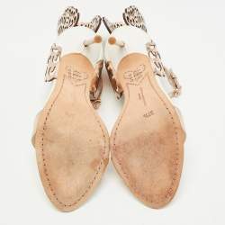 Pre Owned Sophia Webster Gold/White Leather Evangeline Laser Cut Angel Wing Ankle Strap Sandals Size 37.5