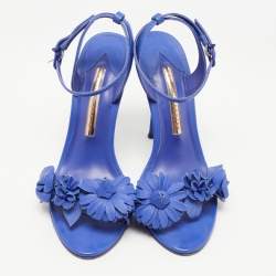 Sophia Webster Blue Leather Lilico Floral Embellished Ankle Wrap Sandals Size 37