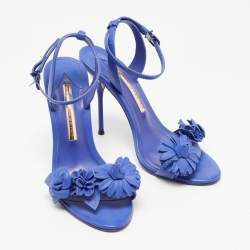 Sophia Webster Blue Leather Lilico Floral Embellished Ankle Wrap Sandals Size 37