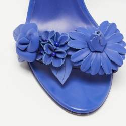 Sophia Webster Blue Leather Lilico Floral Embellished Ankle Wrap Sandals Size 37