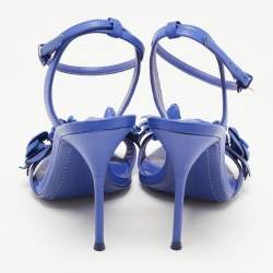 Sophia Webster Blue Leather Lilico Floral Embellished Ankle Wrap Sandals Size 37