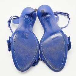 Sophia Webster Blue Leather Lilico Floral Embellished Ankle Wrap Sandals Size 37