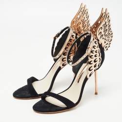 Sophia Webster Black/Rose Gold Suede and Leather Evangeline Ankle Strap Sandals Size 38