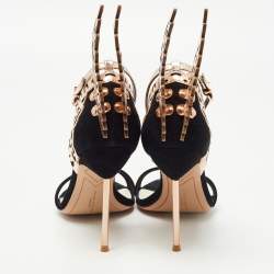Sophia Webster Black/Rose Gold Suede and Leather Evangeline Ankle Strap Sandals Size 38