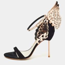 Sophia Webster Black/Rose Gold Suede and Leather Evangeline Ankle Strap Sandals Size 38