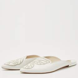 Sophia Webster White Leather Bibi Butterfly Flat Mules Size 38