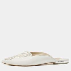 Sophia Webster White Leather Bibi Butterfly Flat Mules Size 38