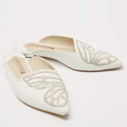 Sophia Webster White Leather Bibi Butterfly Flat Mules Size 38