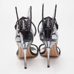 Sophia Webster Black Foil Leather and Suede Chiara  Butterfly Ankle Strap Sandals Size 38