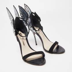 Sophia Webster Black Foil Leather and Suede Chiara  Butterfly Ankle Strap Sandals Size 38