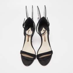 Sophia Webster Black Foil Leather and Suede Chiara  Butterfly Ankle Strap Sandals Size 38
