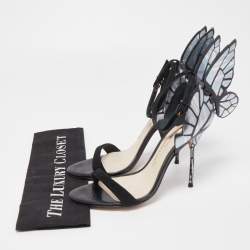 Sophia Webster Black Foil Leather and Suede Chiara  Butterfly Ankle Strap Sandals Size 38