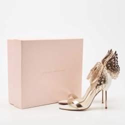 Pre Owned Sophia Webster Rose Gold/White Leather Evangeline Laser Cut Angel Wing Ankle Strap Sandals Size 38.5