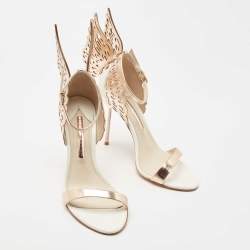 Pre Owned Sophia Webster Rose Gold/White Leather Evangeline Laser Cut Angel Wing Ankle Strap Sandals Size 38.5