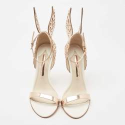 Pre Owned Sophia Webster Rose Gold/White Leather Evangeline Laser Cut Angel Wing Ankle Strap Sandals Size 38.5
