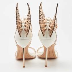 Pre Owned Sophia Webster Rose Gold/White Leather Evangeline Laser Cut Angel Wing Ankle Strap Sandals Size 38.5