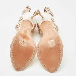 Pre Owned Sophia Webster Rose Gold/White Leather Evangeline Laser Cut Angel Wing Ankle Strap Sandals Size 38.5