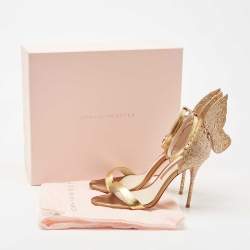 Pre Owned Sophia Webster Gold Leather And Glitter Chiara Ankle Strap Sandals Size 38