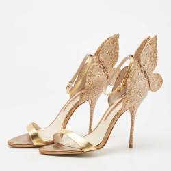 Pre Owned Sophia Webster Gold Leather And Glitter Chiara Ankle Strap Sandals Size 38