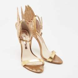 Pre Owned Sophia Webster Gold Leather And Glitter Chiara Ankle Strap Sandals Size 38