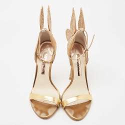 Pre Owned Sophia Webster Gold Leather And Glitter Chiara Ankle Strap Sandals Size 38