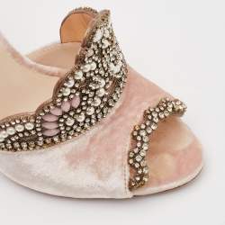 Pre Owned Sophia Webster Pink Velvet Royalty Crystal Heel Ankle Strap Sandals Size 38