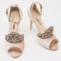 Pre Owned Sophia Webster Pink Velvet Royalty Crystal Heel Ankle Strap Sandals Size 38