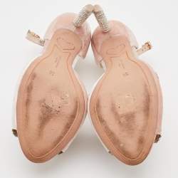 Pre Owned Sophia Webster Pink Velvet Royalty Crystal Heel Ankle Strap Sandals Size 38