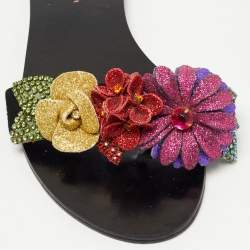 Sophia Webster Black Suede Glitter And Crystal Floral Embellished Lilico Flat Slides Size 38.5
