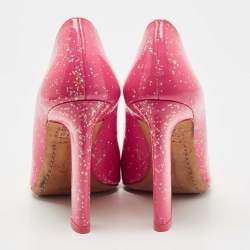 Pre Owned Sophia Webster Pink Glitter Patent Leather Pointed Toe Pumps Size 39.5