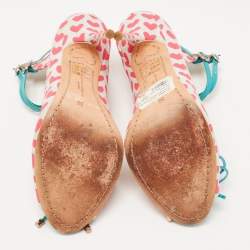 Pre Owned Sophia Webster Multicolor Nylon And Leather Heart Print Ankle Strap Pumps Size 38