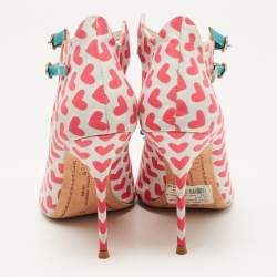 Pre Owned Sophia Webster Multicolor Nylon And Leather Heart Print Ankle Strap Pumps Size 38